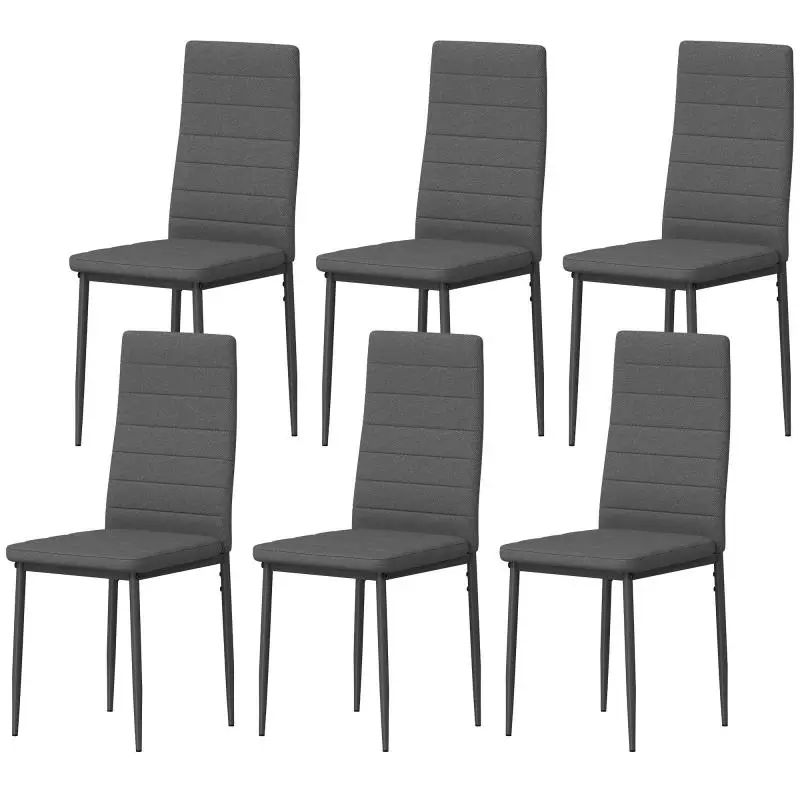 Set of 6 Upholstered Chairs for Living or Dining Room, Modern Kitchen Chairs, Steel and Grey Fabric