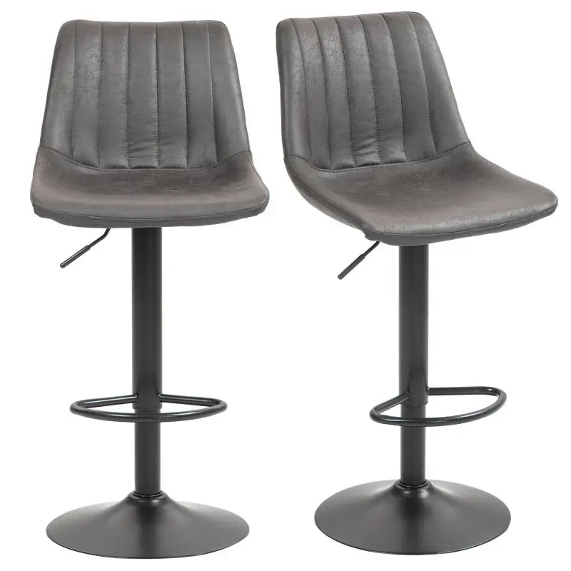 Set of 2 Modern Bar Stools with Backrest, Footrest, and Adjustable Height, Grey