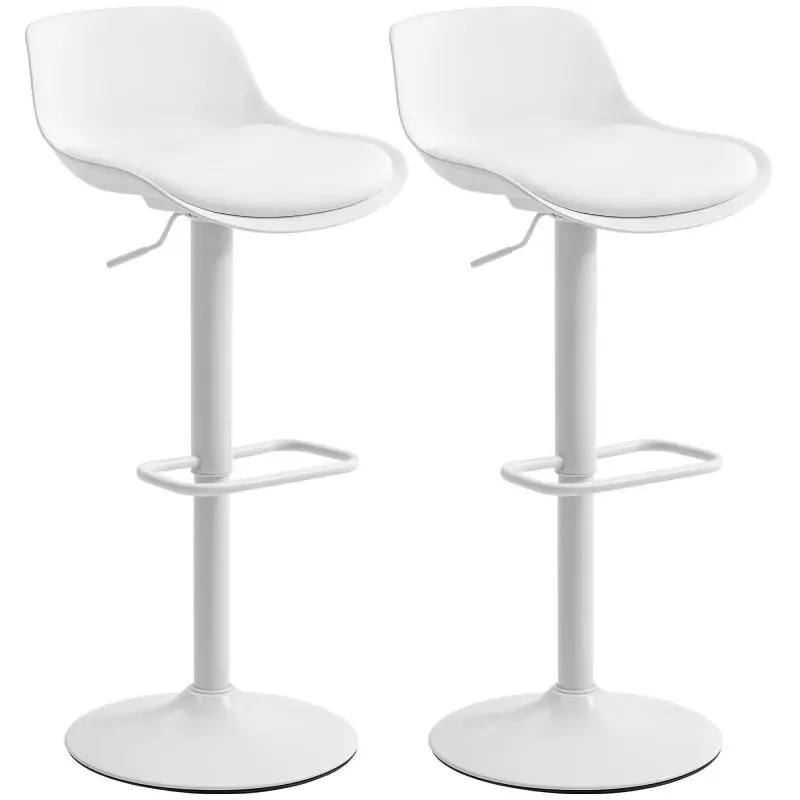 Set of 2 bar stools, high kitchen stools with swivel seat and adjustable height, 43 x 45 x 100 cm, white