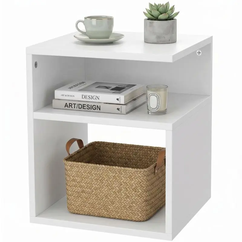 Side Table, Modern 3-Tier Coffee Table with Open Shelves, for Living Room, Bedroom, or Office, White