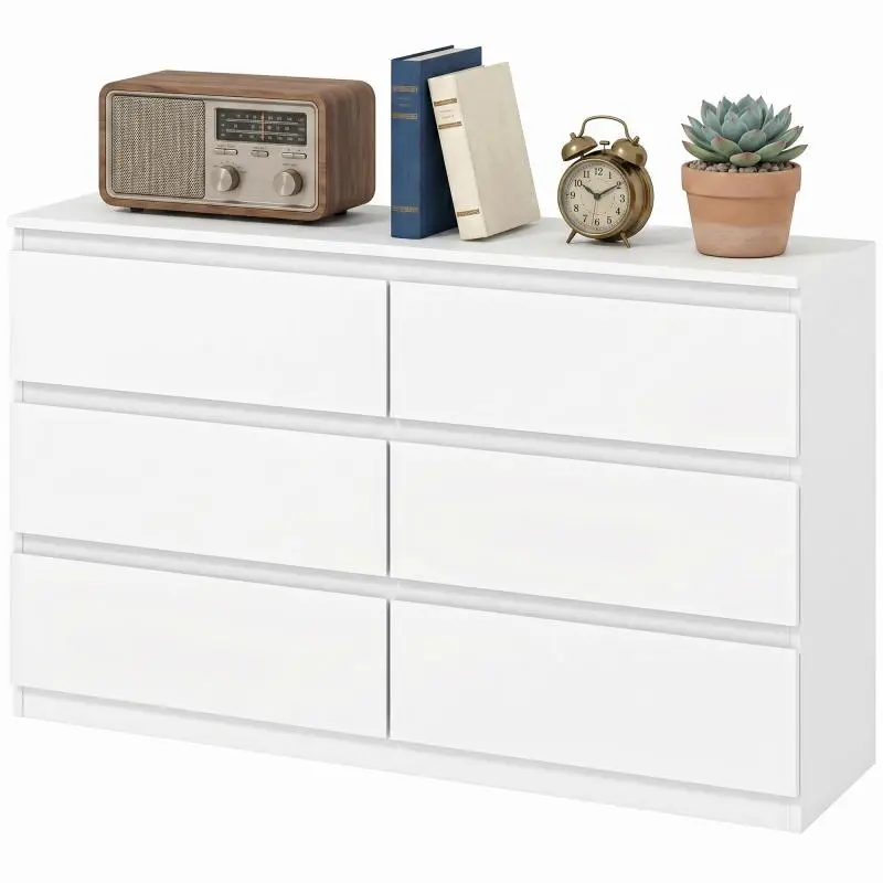 6-Drawer Chest, Modern Bedroom Storage Furniture, White