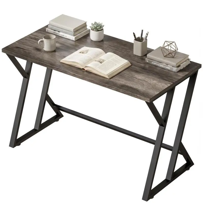 Desk/Computer Desk 120x60cm – Office Desk with Z-Shaped Metal Legs, Wood-Effect Finish, Industrial Design – Grey