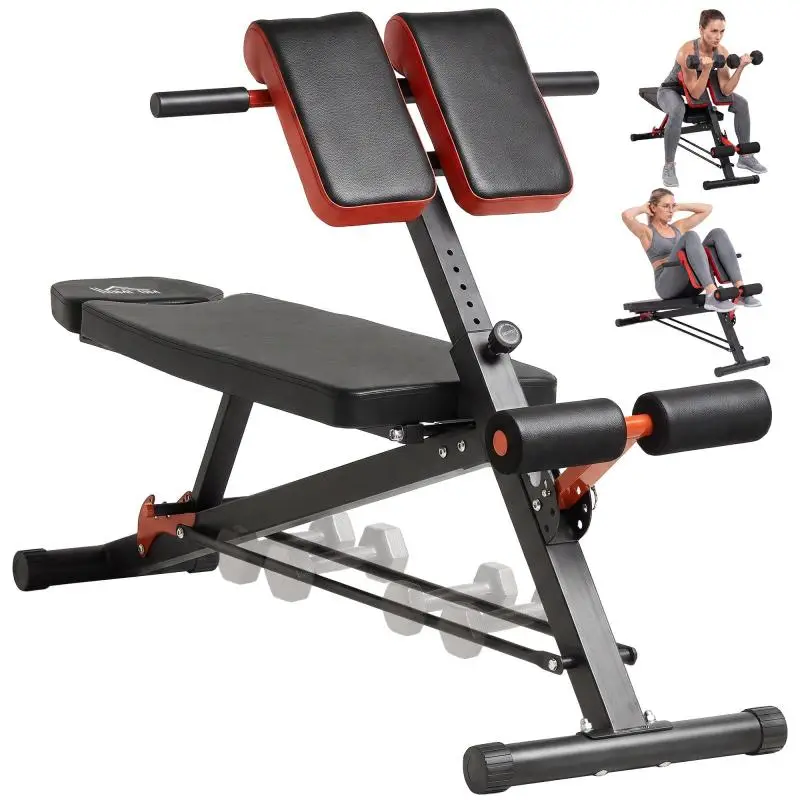 Adjustable Multifunctional Flat Gym Bench with 2 Recline Positions and 4 Foot Adjustments, Black