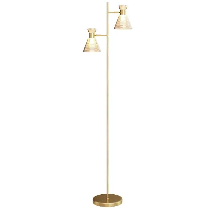 Modern Floor Lamp with 2 Lights and Adjustable Heads, Foot Switch, Gold