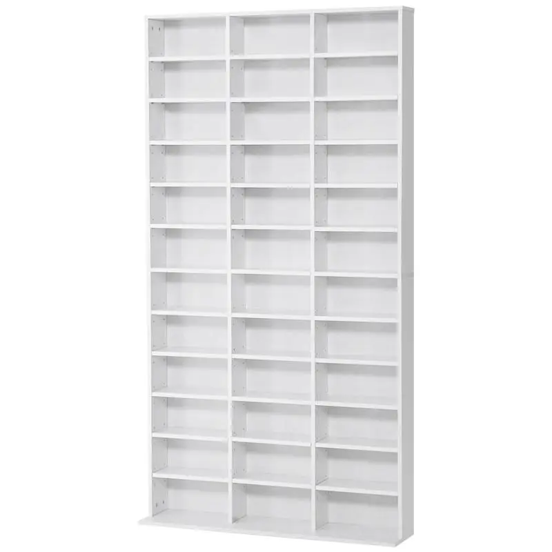 Wooden CD Bookcase with 3 Columns and 12 Adjustable Shelves, 102 x 23.5 x 195 cm, White