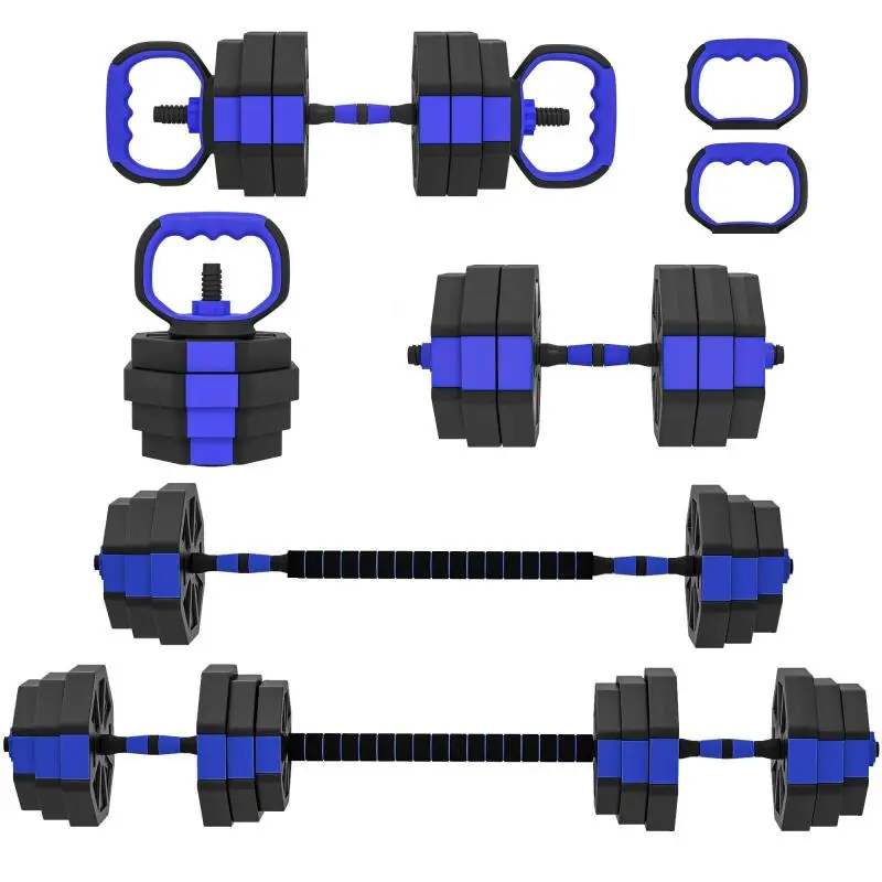 6 in 1 Plastic and Sand Gym Weight Set Can Be Used as Kettlebell, Dumbbell, Barbell, Stand, Blue