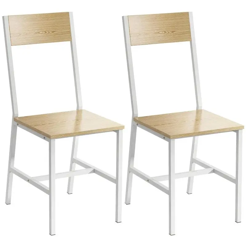 2PCS/Set Dining Kitchen Chair with Slanted Backrest and Natural-Finish Metal Frame