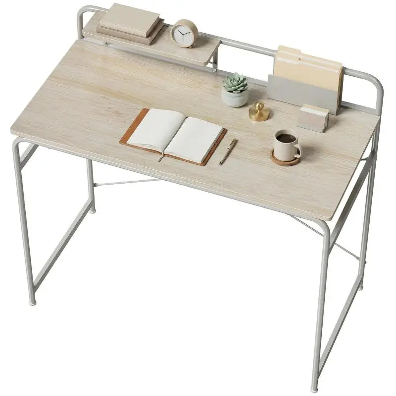 Modern Desk with Shelf and Metal Frame, Easy Assembly, 98x48x88.5 cm, Oak