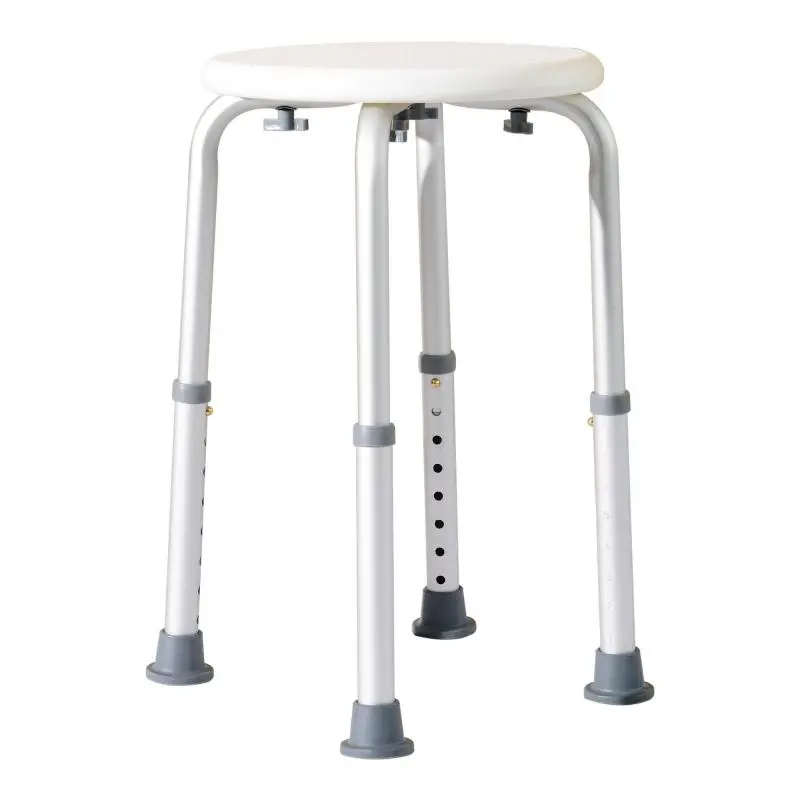 360° Swivel Shower Stool with Non-Slip Feet and 8-Level Height Adjustment, Aluminum and PE Shower Stool, 32.5x41x35.5-54 cm, White
