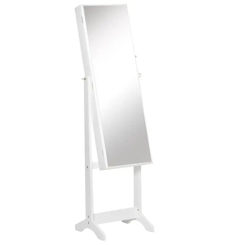 Jewelry Cabinet with Mirror, Lock, and Organizer for Rings, Necklaces, and Earrings, White