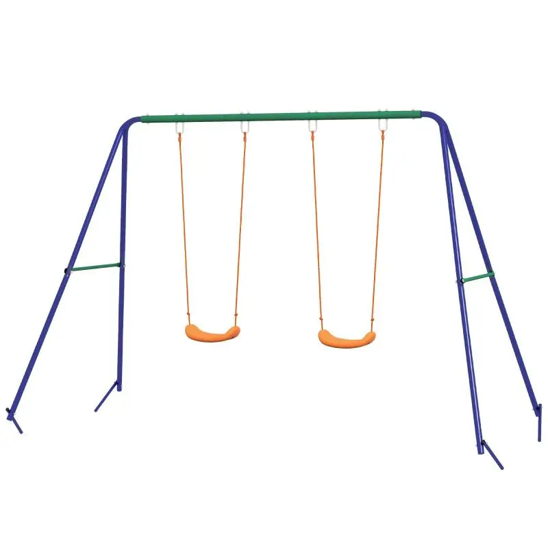 Swing Set for Children Aged 3–8 with 2 Seats and 4 Ground Anchors, Metal and PP, 269x160x180 cm