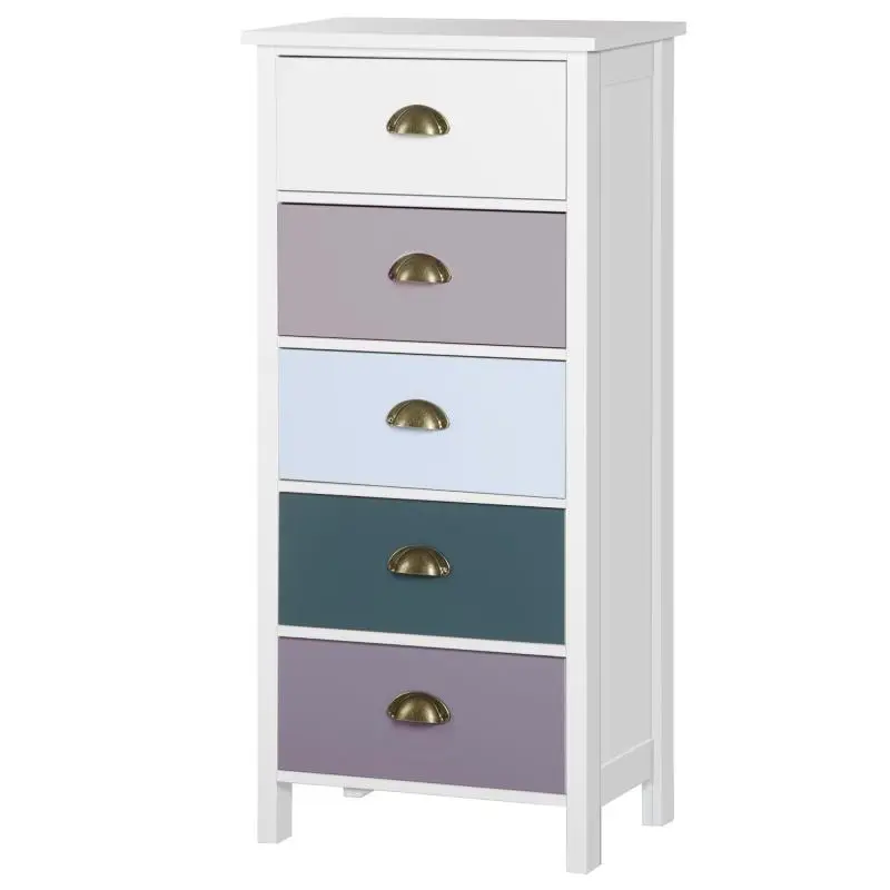 5-Drawer Chest, Tall Space-Saving Unit, Multicolour Blue