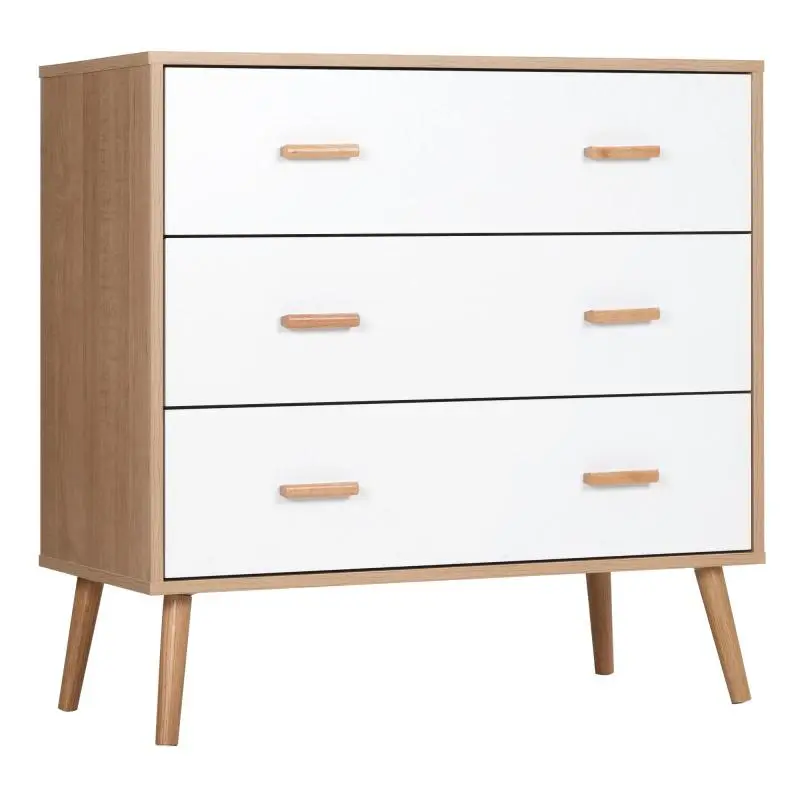 Raised 3-Drawer Chest for Living Room and Bedroom, Wooden, 80x39x80 cm, White and Wood Finish