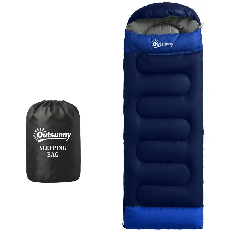 Adult Sleeping Bag with Hood Section, Zipper, and Storage Bag, 300 g/m², 215 x 75 x 10 cm, Navy Blue