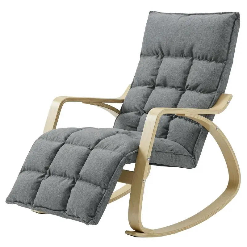 Rocking Chair with Adjustable Footrest & Cushioned Recliner, Gray