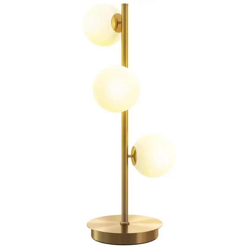 Table lamp with 3 spherical shades, sturdy steel base, G9 sockets, 24 x 24 x 53 cm, brass