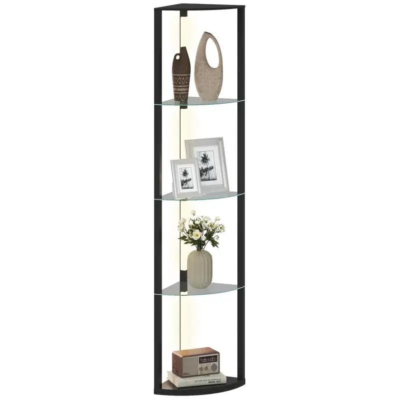 LED Floor Lamp with Glass Shelf – 3 Brightness Levels – Foot Switch – For Living Room & Bedroom – Black