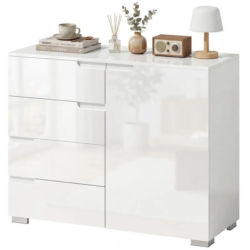 Chest of drawers with 4 drawers, sideboard with 1 door, adjustable shelf, for living room, bedroom, 100 x 40 x 80 cm