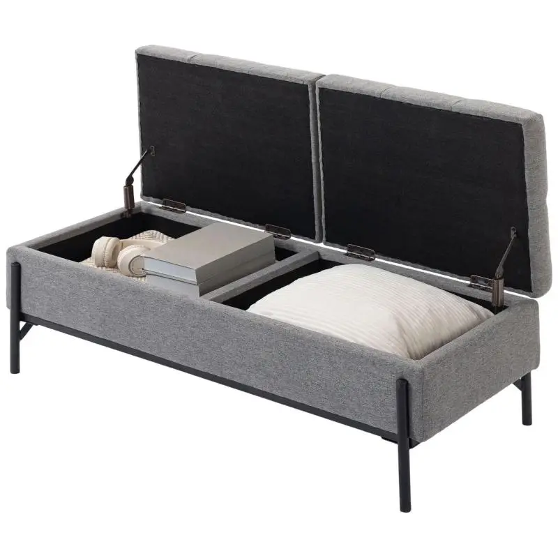 Linen Storage Bench Bed Bench with 2 Compartments, Hinged Lids and Extra Thick Pad, 117 x 50 x 44 cm