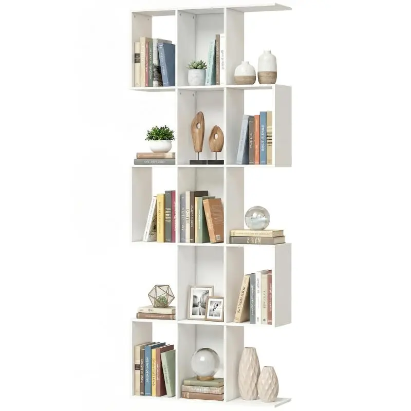 5-Tier S-Shaped Bookshelf, Size: 80x24x200cm White