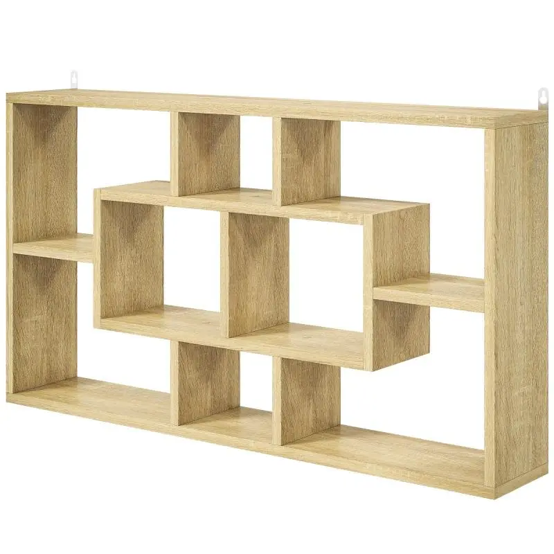 Decorative Wall Shelf / Book and CD Shelf with 8 Cubes, 85 x 14.5 x 47.5 cm, Oak