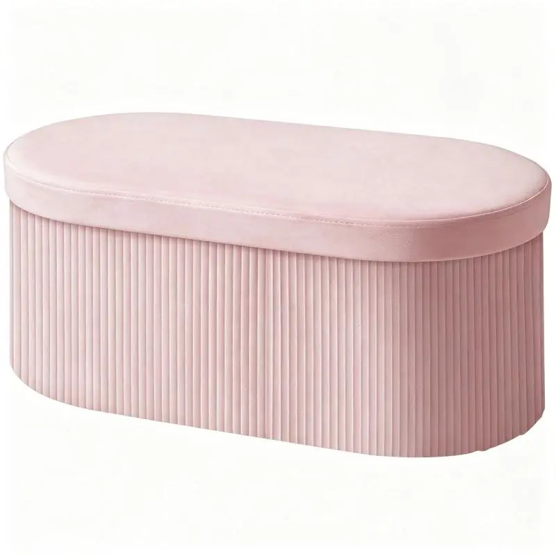 Foldable Velvet Storage Bench / Ottoman (72 L, 76x38x35 cm) – Pink