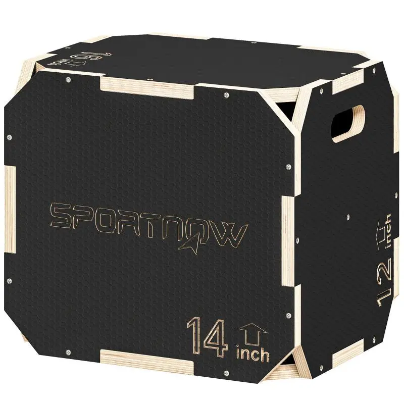 3-in-1 Wooden Plyometric Box – 3 Heights, Handles, Rounded Corners – Jump Training – 41x36x31 cm – Black