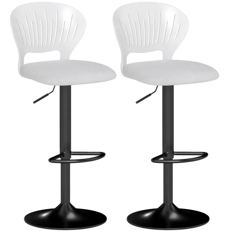 Set of 2 Height-Adjustable 360 Degrees Swivel Bar Stools (84–105 cm) with Cut-Out Backrest and Footrest – White