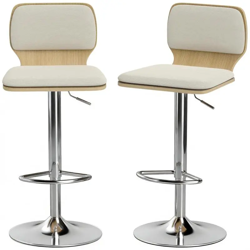Set of 2 Swivel Kitchen Bar Stools, Height-Adjustable (81–102 cm), Upholstered in Beige Linen