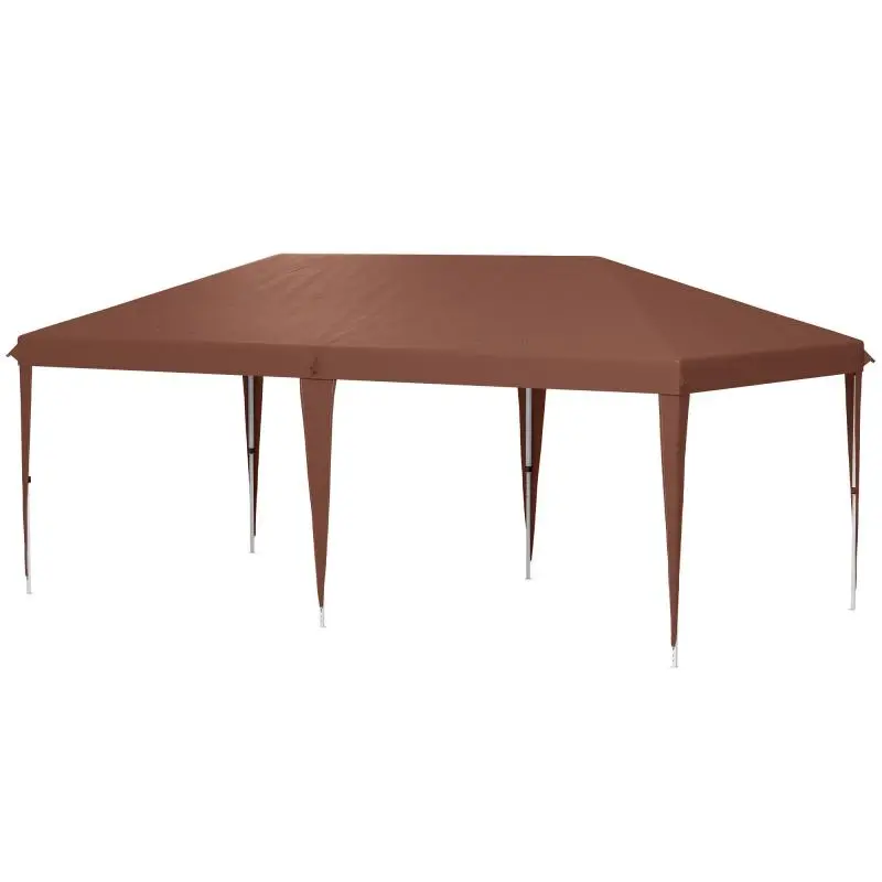 6x3m Folding Canopy with 3-Level Adjustable Height, Anti-UV Carry Bag, and Brown Steel Frame