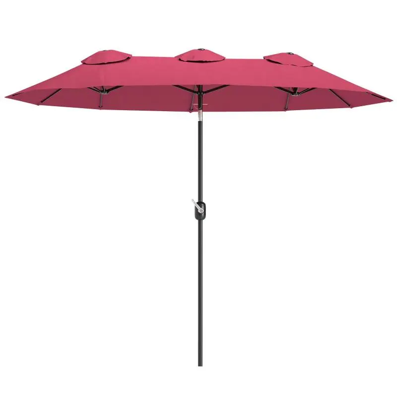 Double Garden Umbrella (295x152x222 cm) with 45 Degrees Tilt and Manual Crank – Red