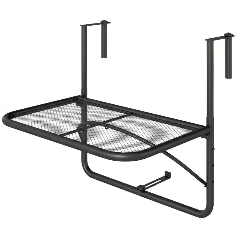 Hanging Balcony Table with Adjustable Arm and 3-Position Height Adjustment, Metal Frame, 60x56x50 cm