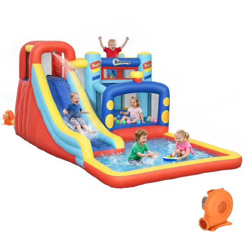 Inflatable Castle for 3-8 Year Olds with Blower, Slide, Trampoline, Pool, Carry Bag, 435x245x200 cm, Multicolor