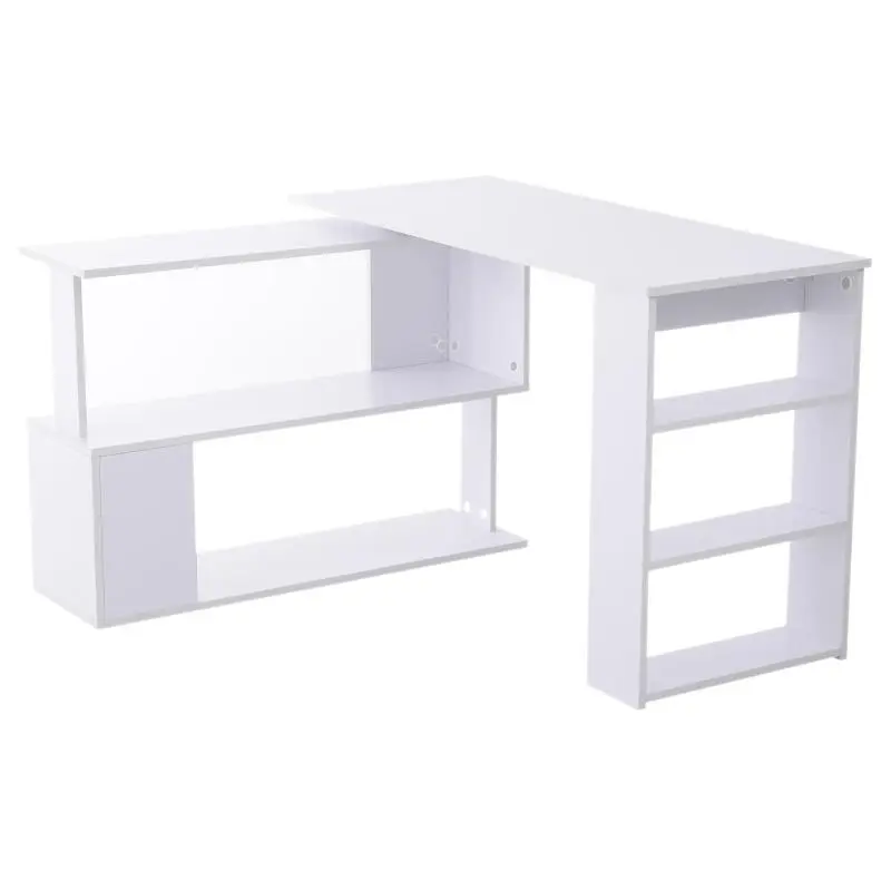 Swivel Corner Desk, 120x110 cm, L-Shaped Desk, Desk with Shelves, for Home Office, Study, Home, White
