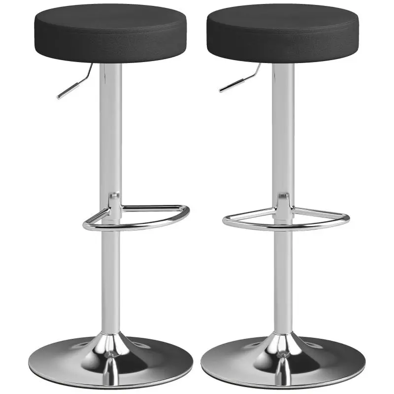 Set of 2 Modern Adjustable Bar Stools – PU Leather, Foam, and Metal – 38.5 x 38.5 x 62–84 cm – Black
