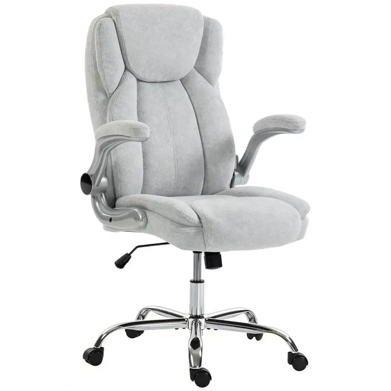 Cream-White Velvet-Effect Ergonomic Office Chair with Flip-Up Armrests, Size: 68x69x110-118cm