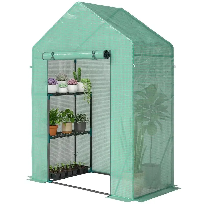 Garden Greenhouse 143 x 73 x 195 cm with 2-Tier Shelf, Green