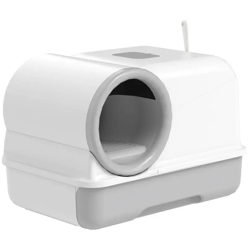 Enclosed Cat Litter Box with Tray, Scoop, and Deodorizing Bags, PP, 59x39.5x39.5 cm, White and Grey