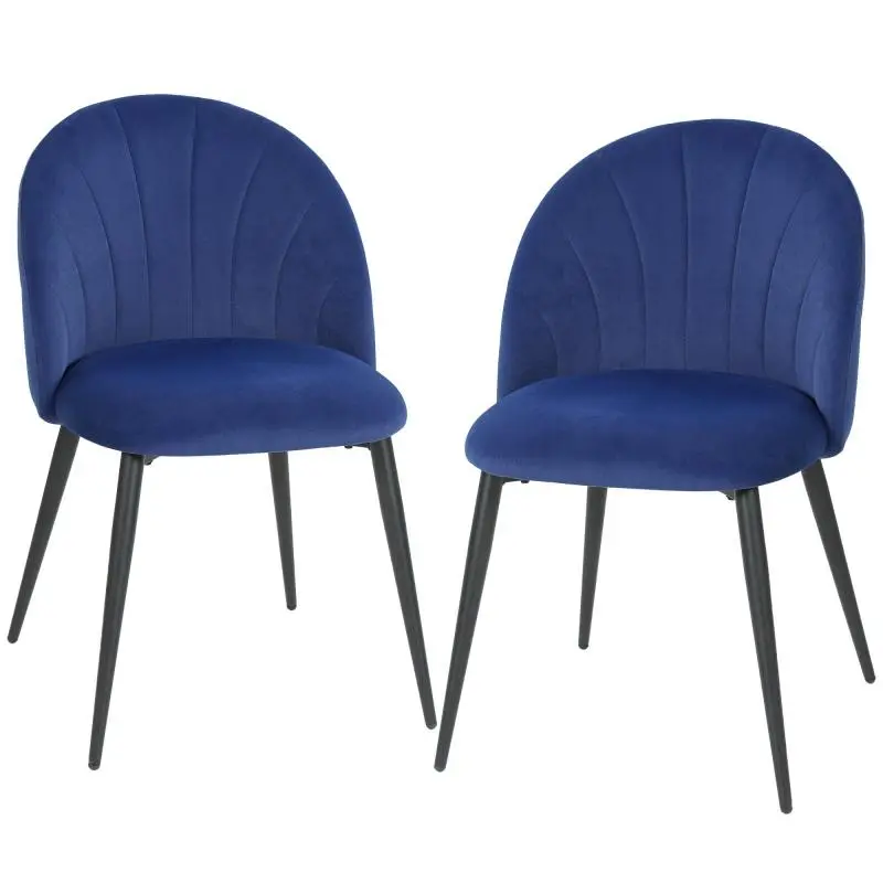 Set of 2 Upholstered Dining Chairs with Shell-Back Velvet, 52x55x79 cm, Blue