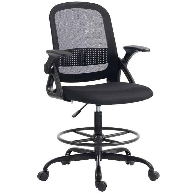 Ergonomic Office Chair with Lumbar Support and Footrest, Polyester and Steel, 58x63x105-126 cm, Black