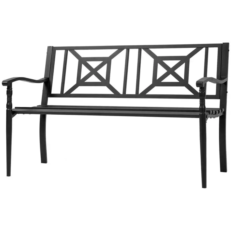 2-seater garden bench – outdoor seating for terrace or patio – high backrest, slatted seat, and armrests