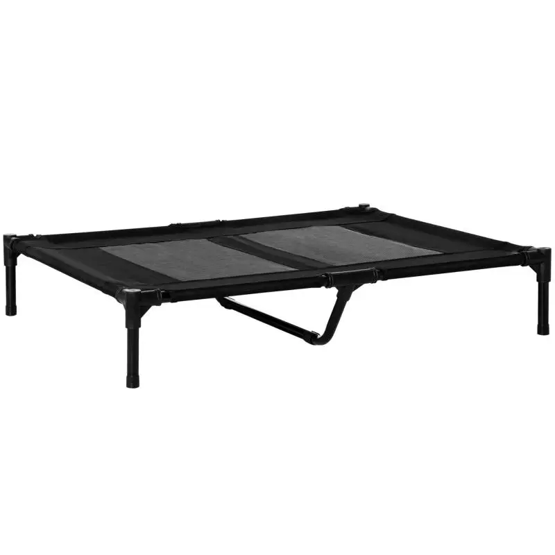 Elevated pet bed (for dogs and cats) – high-comfort raised cot with Oxford fabric and micro-perforated Textilene – metal frame – 92L x 76W x 18H cm – black