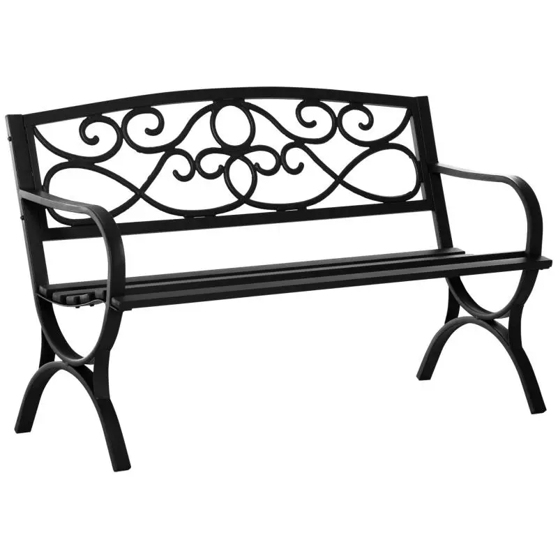 2-Seater Garden Bench – Outdoor Patio/Terrace Bench with Slanted Backrest, Slatted Seat, and Armrests