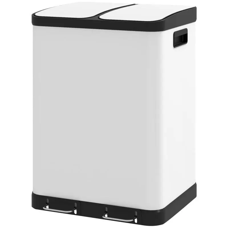 Double-compartment Waste Bin, 2 x 30L, Fingerprint-resistant, Pedal, Removable Inner Buckets, Grey