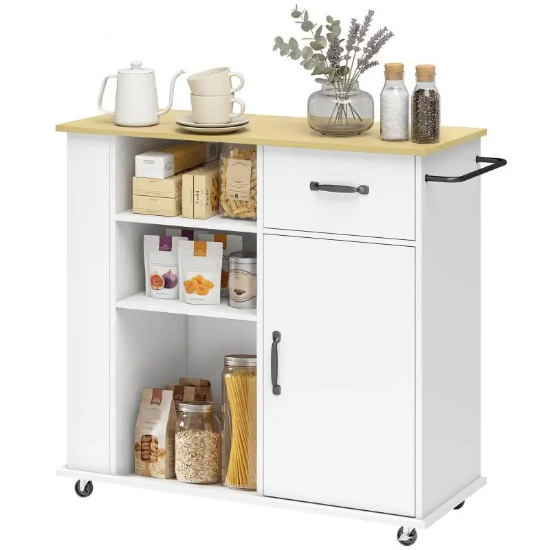 White Kitchen Cabinet with Drawers, Cupboards, and Adjustable Shelves