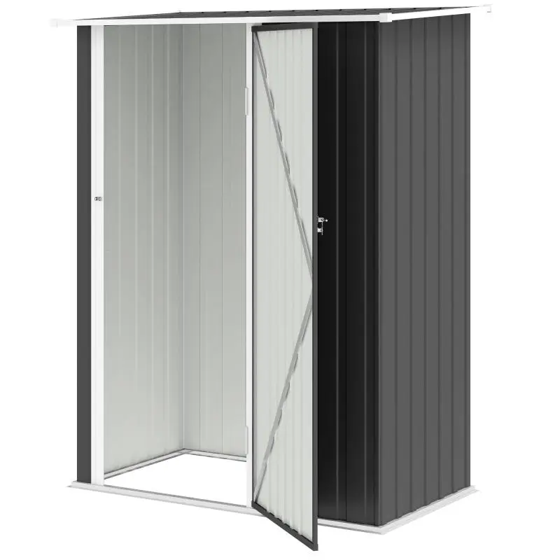 Metal Tool Shed with Sloped Roof and Lockable Door, 142x86x189 cm
