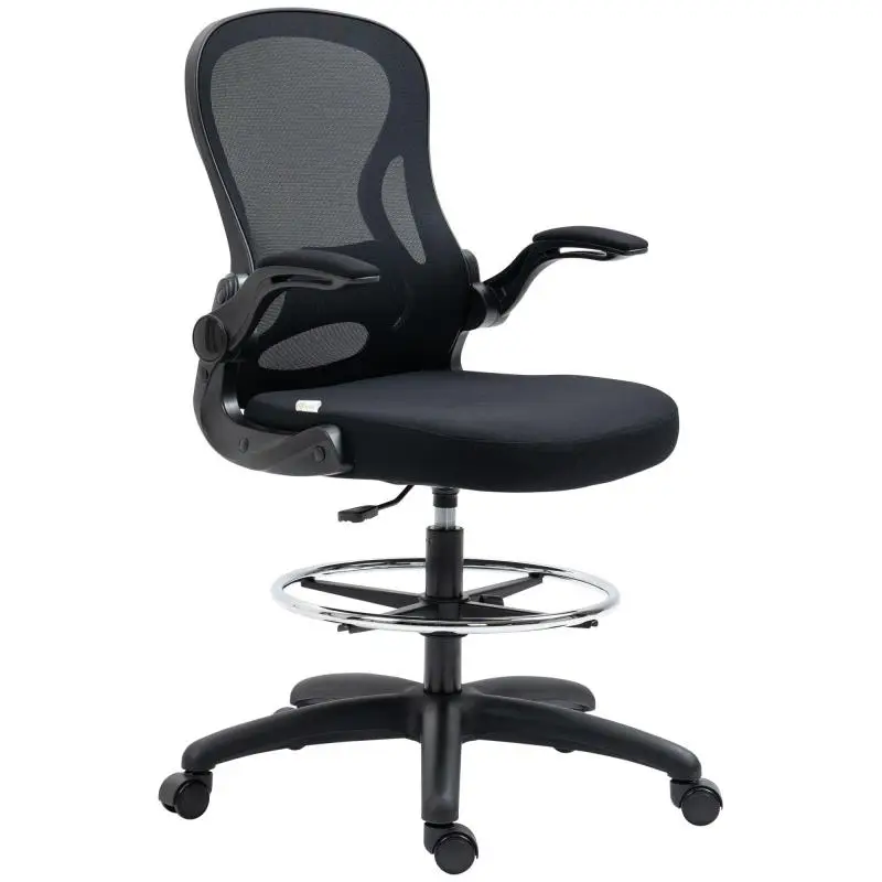 Office Chair with Lumbar Support, Adjustable Height, and Flip-Up Armrests, 59x65x102-122 cm, Black