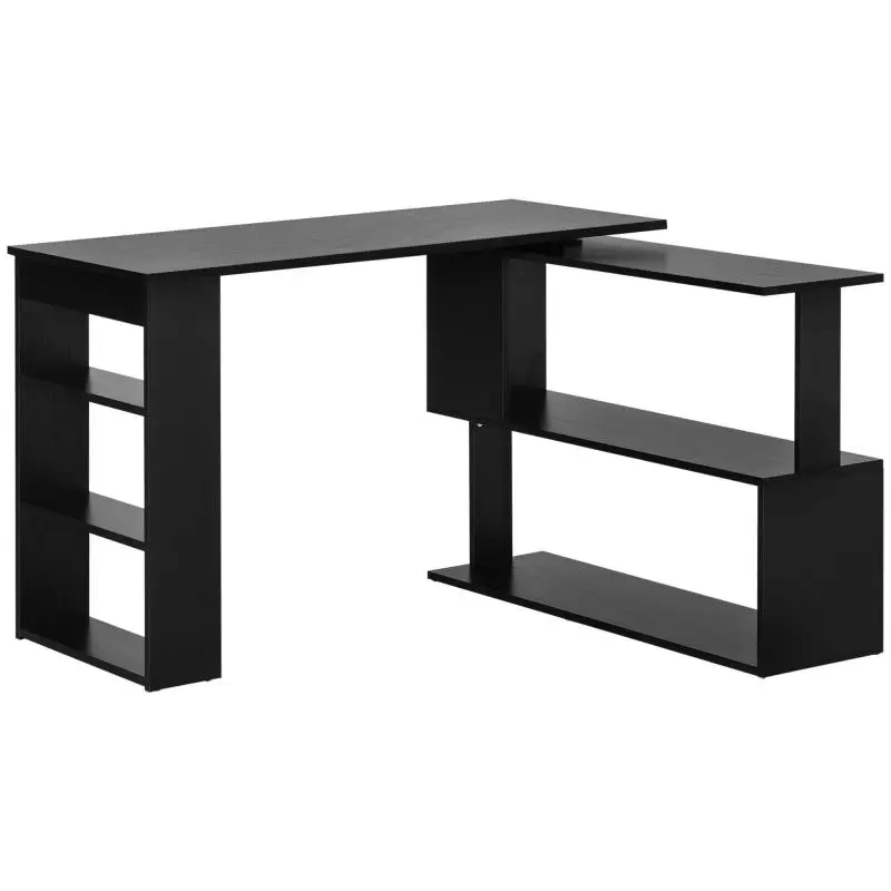 Corner Desk with 360 Degrees Rotating Top and 5 Shelves, 120x110x74.5 cm, Black