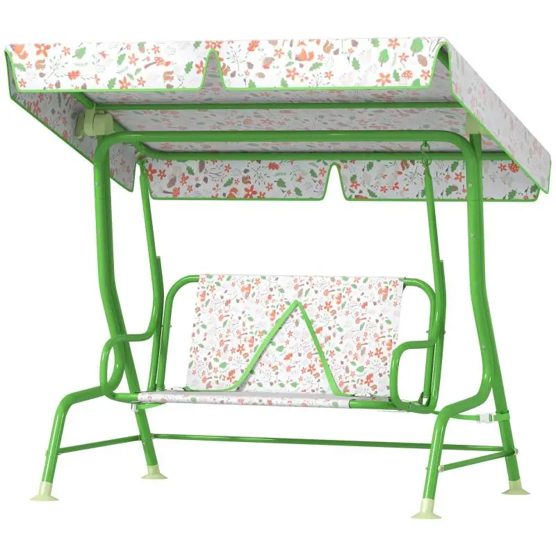 2-Seater Outdoor Childrens Swing with Adjustable Canopy and Safety Belts, 112x75x120 cm, Green