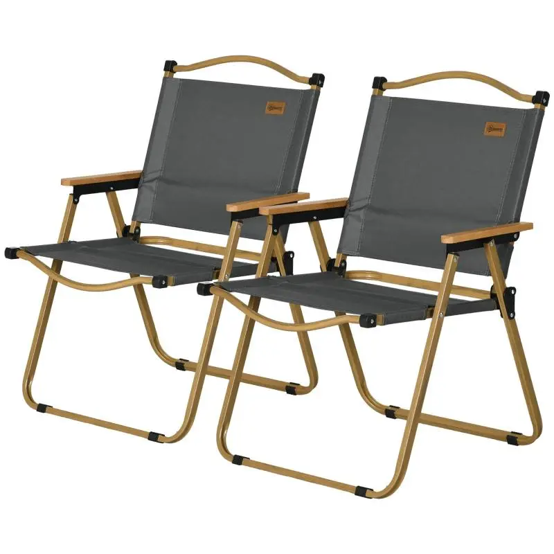 Set of 2 Folding Outdoor Chairs with Armrests – Oxford Fabric and Steel, Grey
